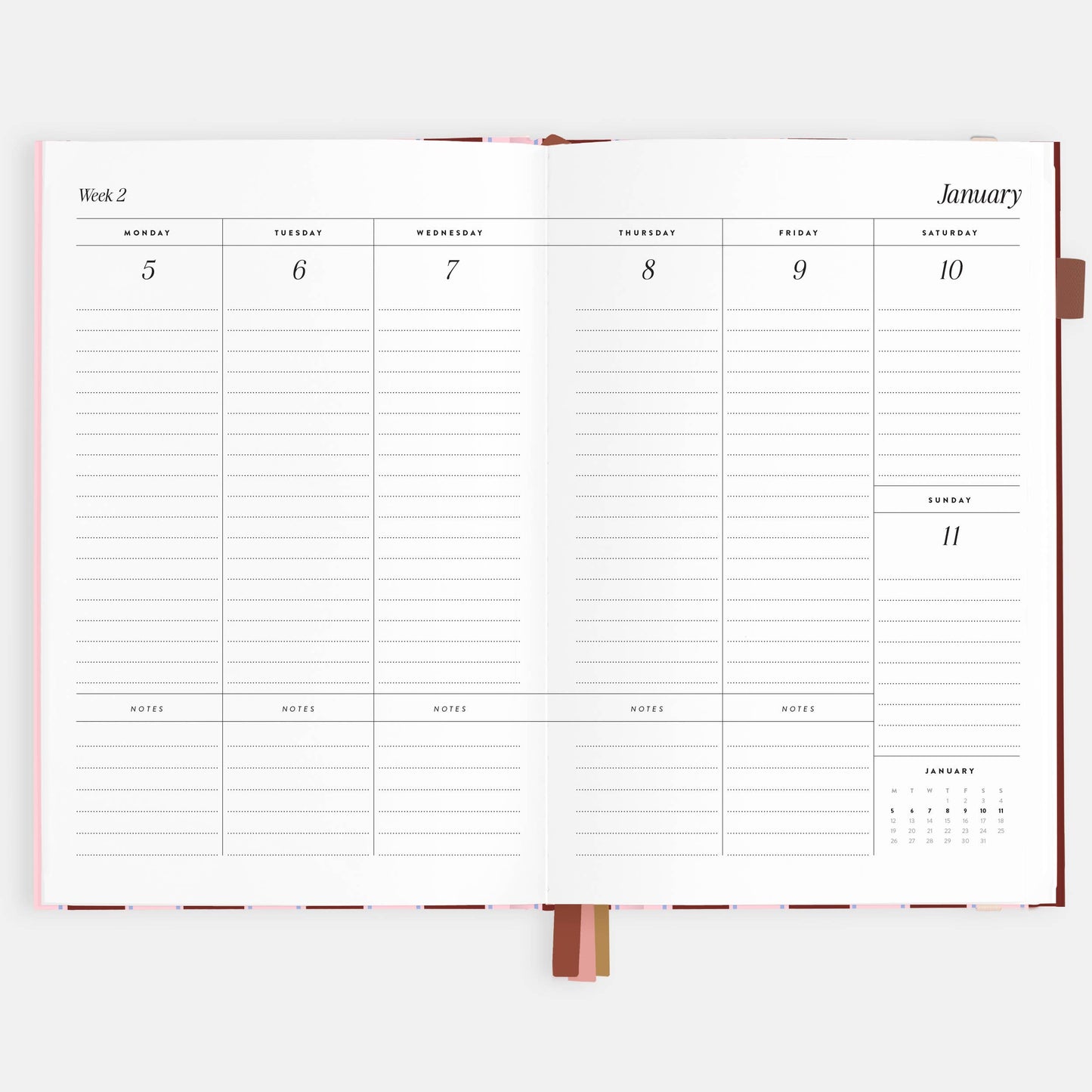 2026 Burgundy Stripe A5 Vertical Planner
