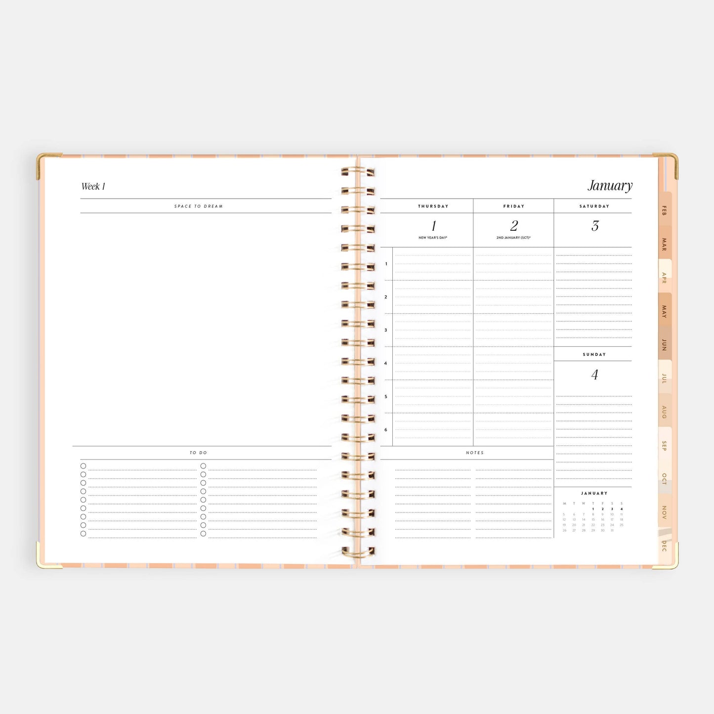 2026 Coral Stripe A4 Academic Vertical Spiral Planner