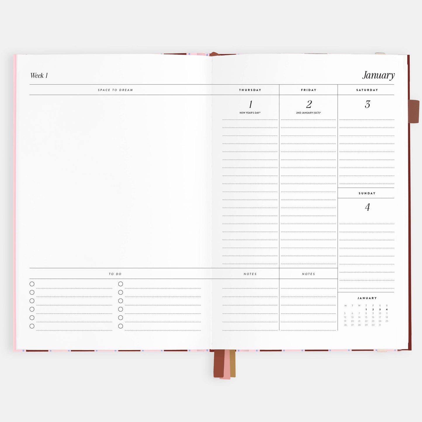 2026 Burgundy Stripe A5 Vertical Planner