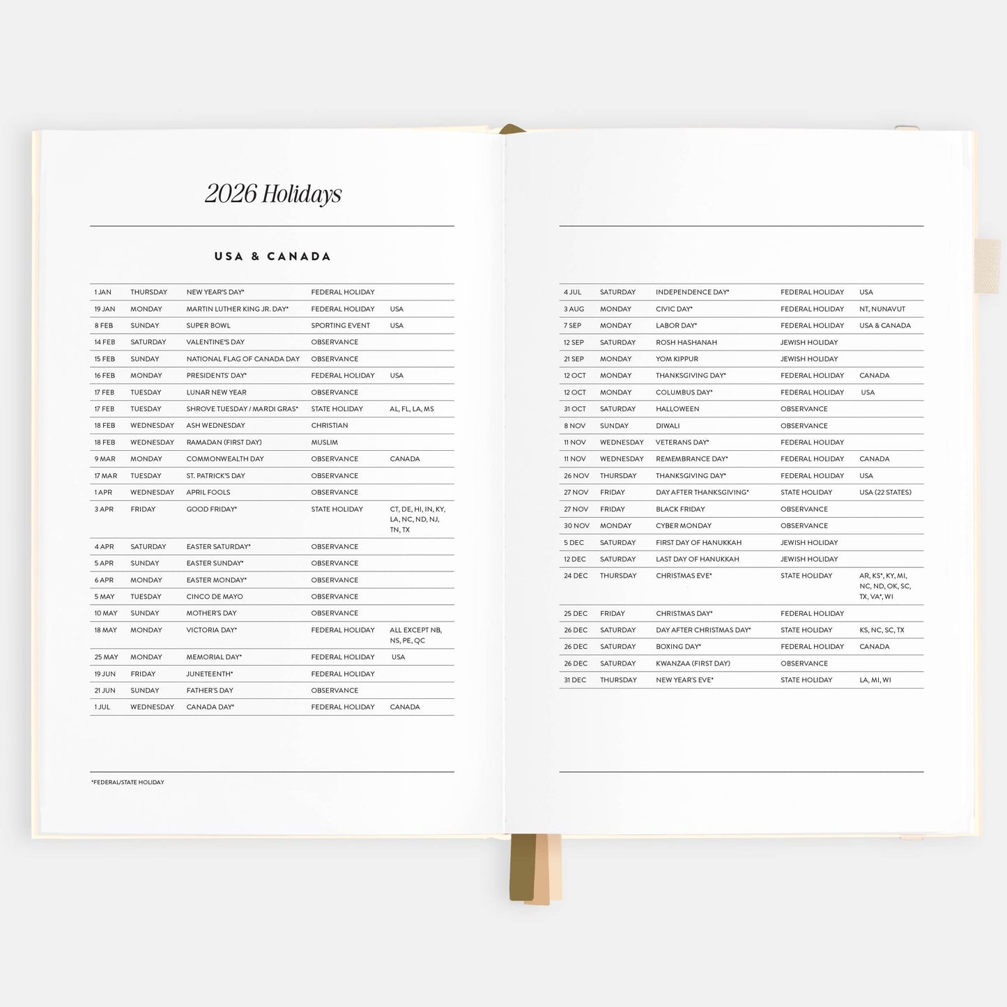 2026 Creme A5 Vertical Planner