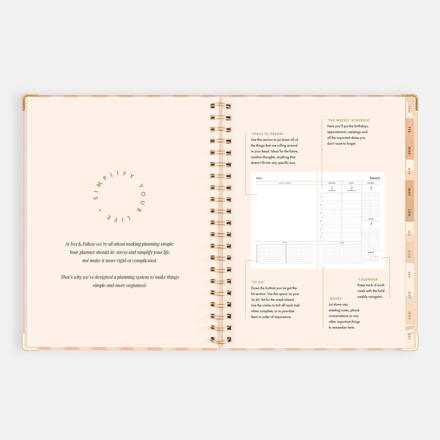 2026 Coral Stripe A4 Academic Vertical Spiral Planner