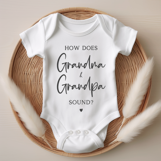 Customisable Baby Announcement Onesie 'How Does...Sound?'