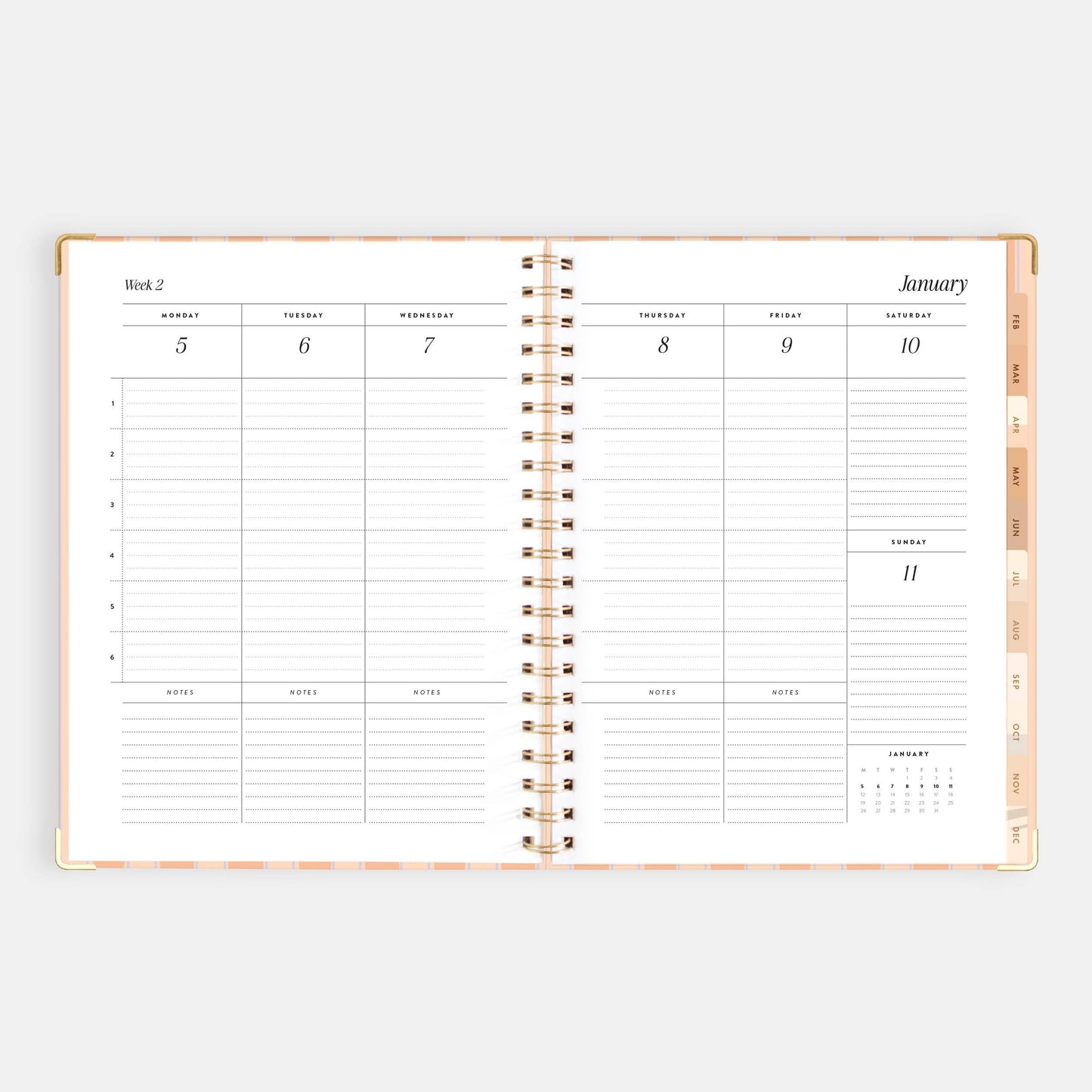 2026 Coral Stripe A4 Academic Vertical Spiral Planner