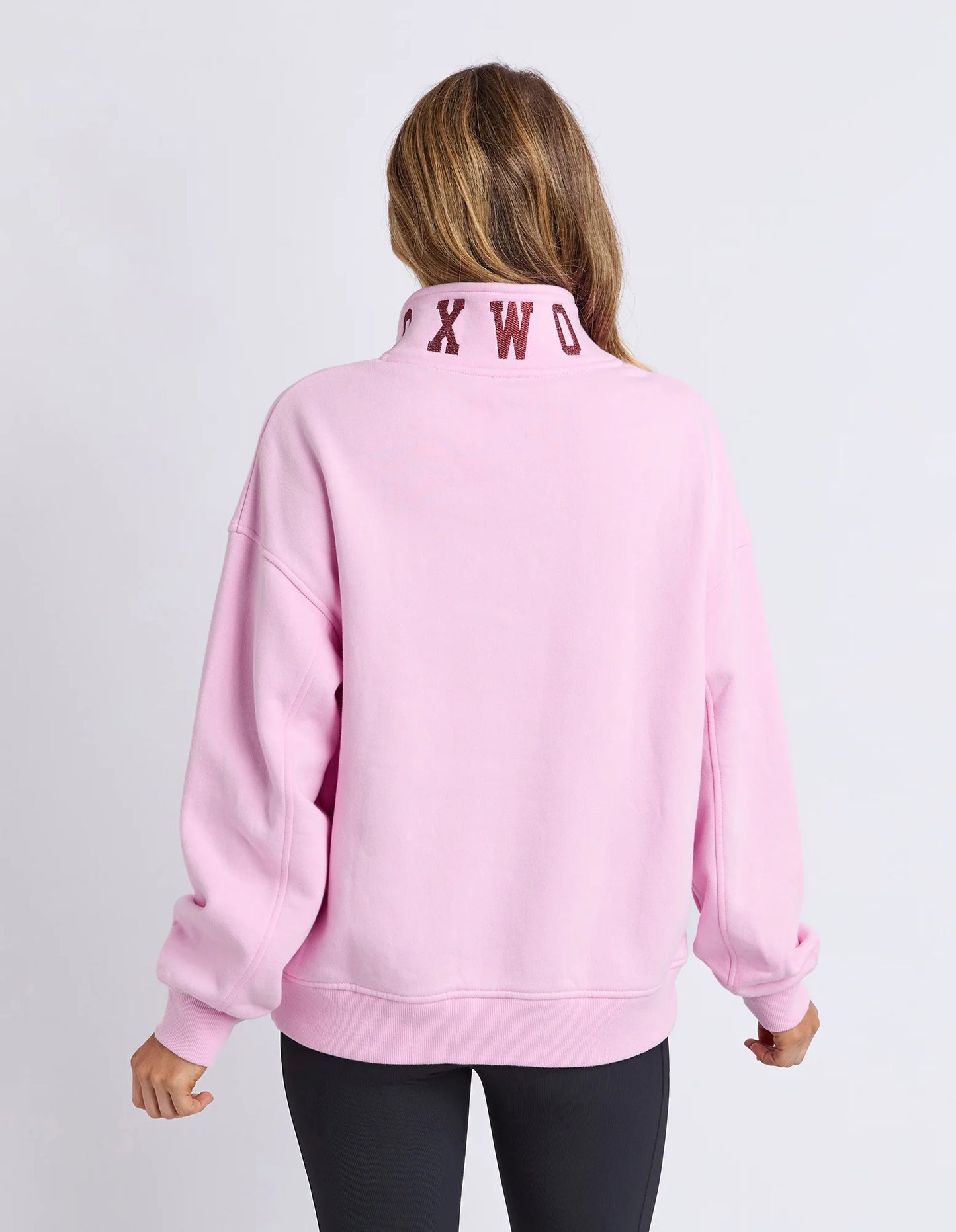 College Contrast Zip Crew Pale Pink/Port