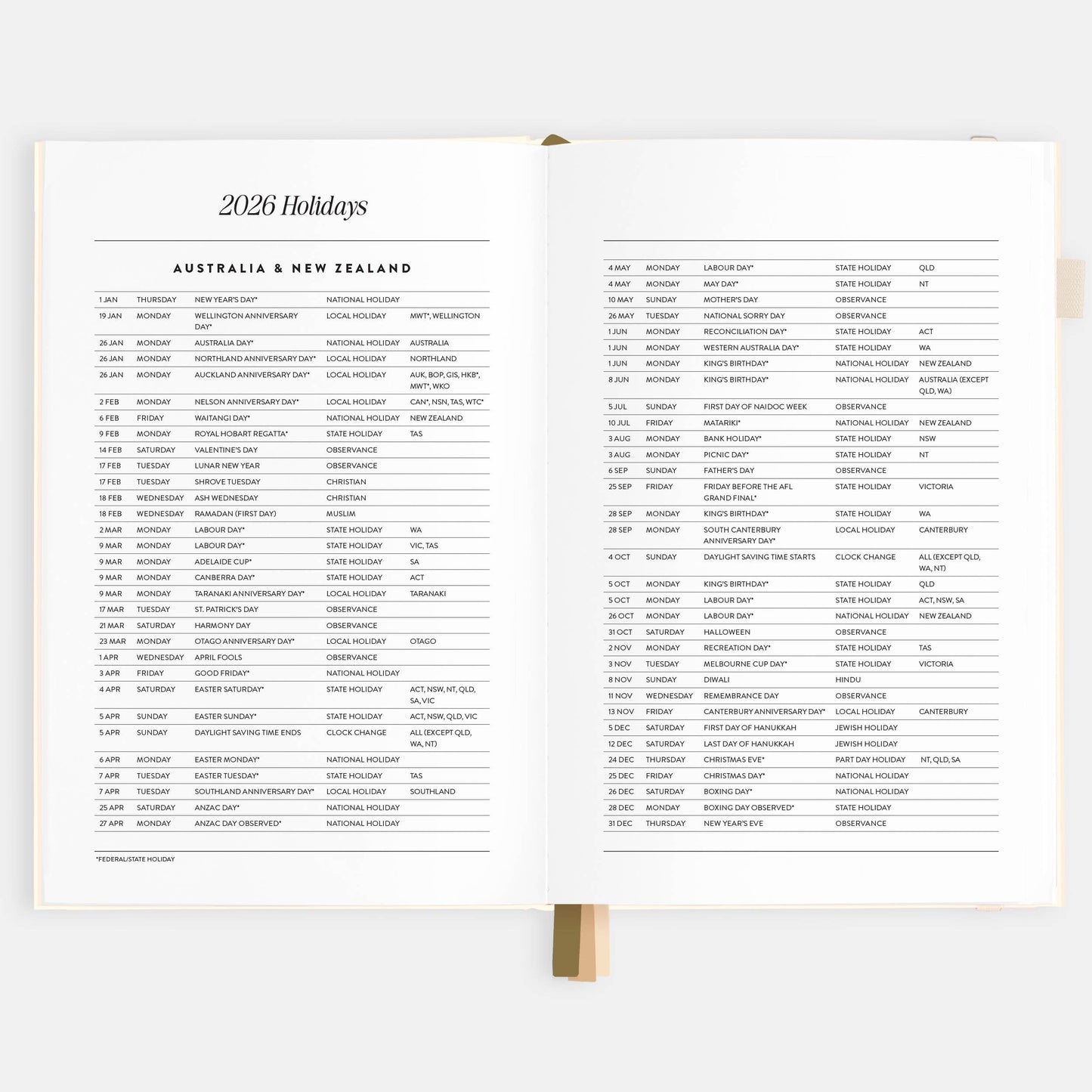 2026 Creme A5 Vertical Planner