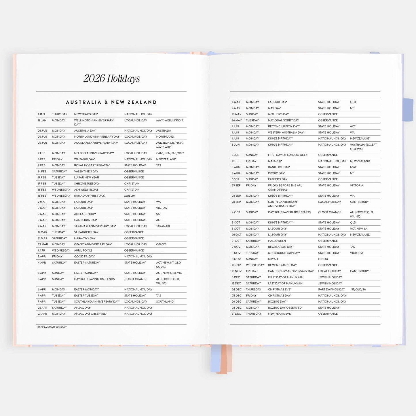 2026 Powder Stripe A5 Academic Vertical Planner