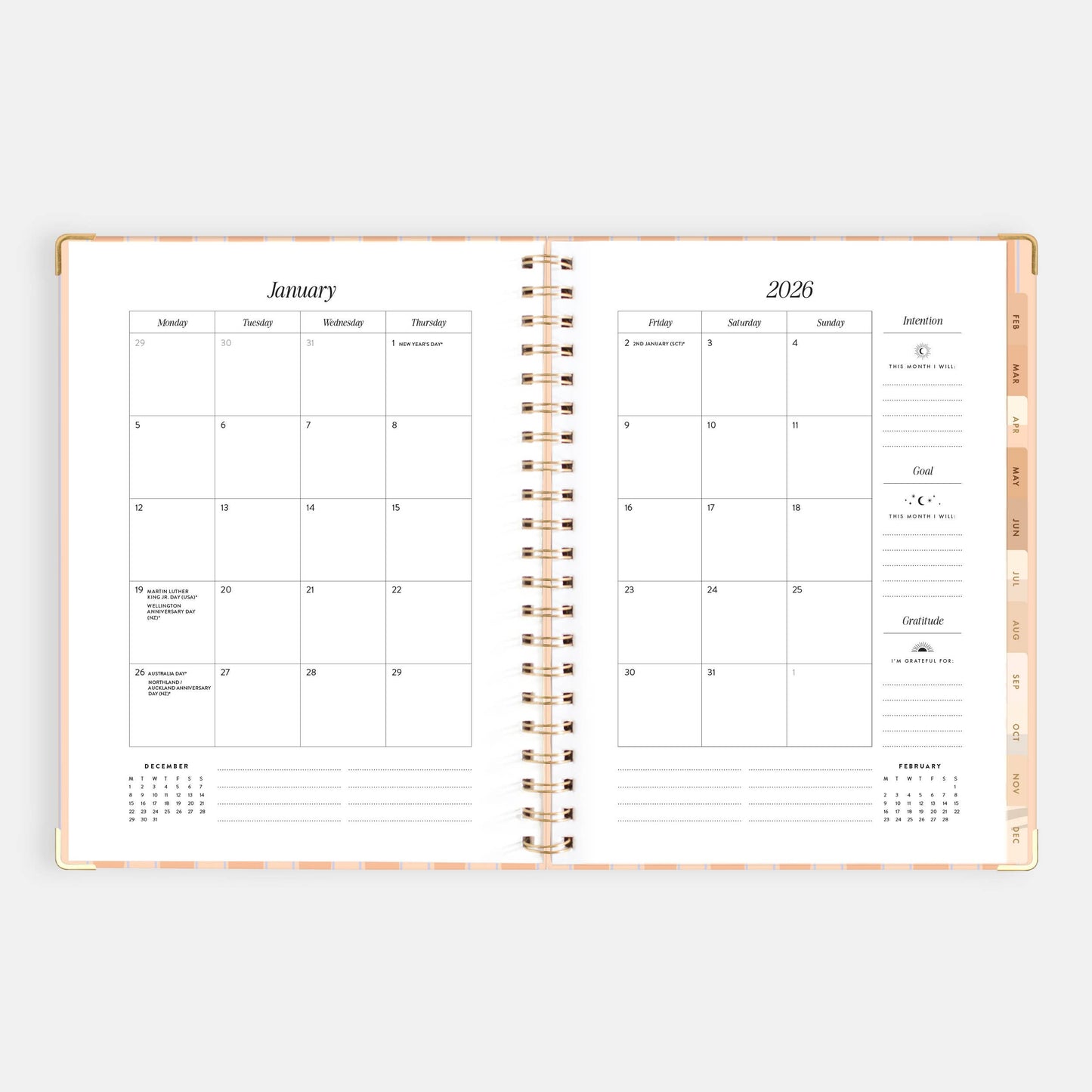 2026 Coral Stripe A4 Academic Vertical Spiral Planner