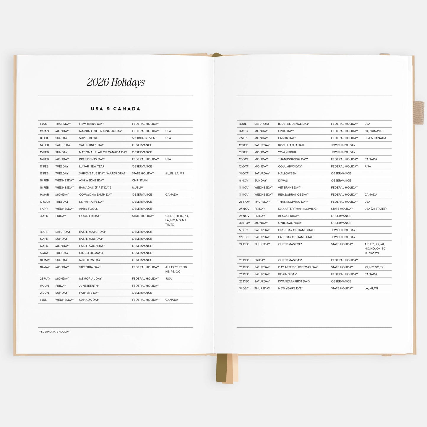 2026 Taupe A5 Horizontal Planner