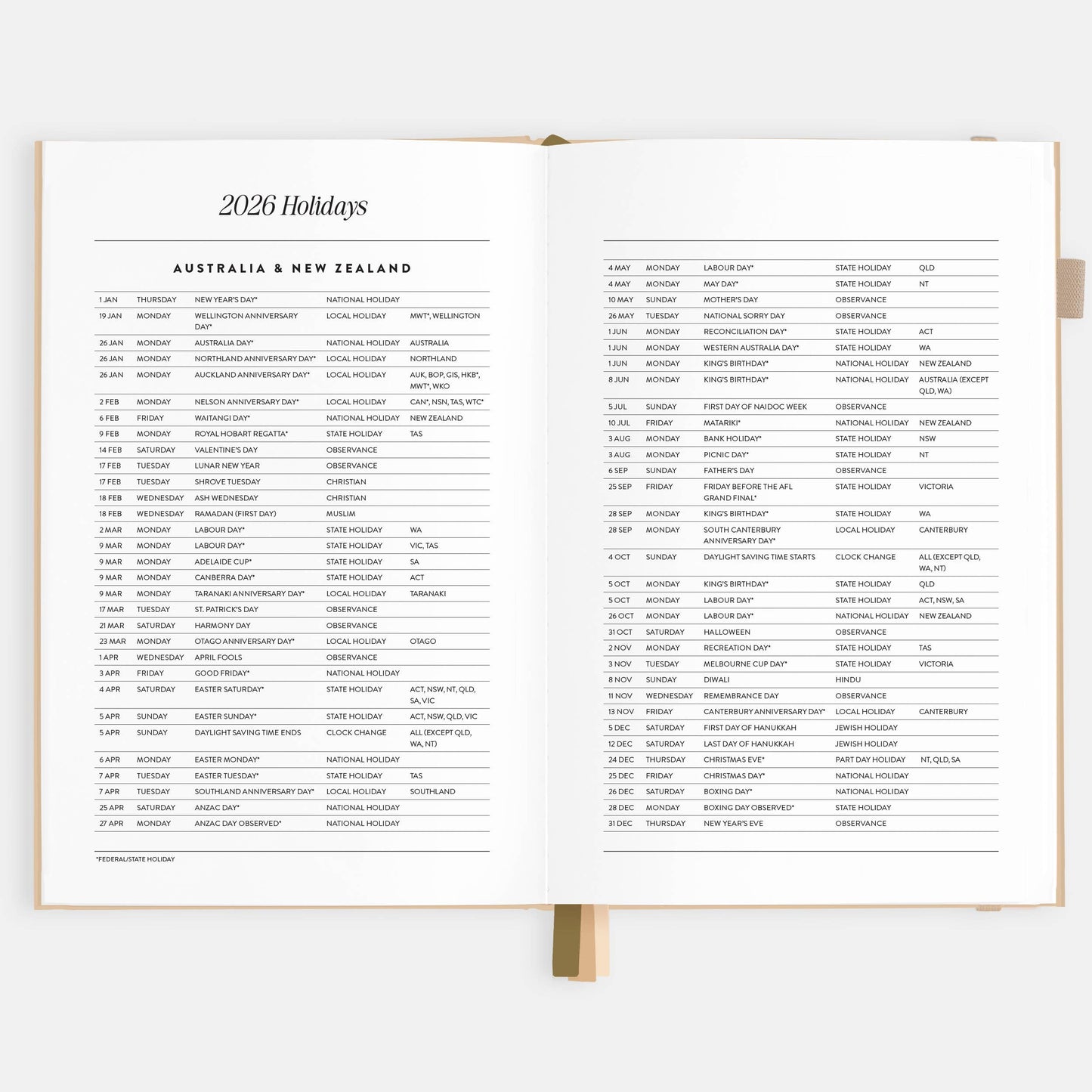 2026 Taupe A5 Horizontal Planner
