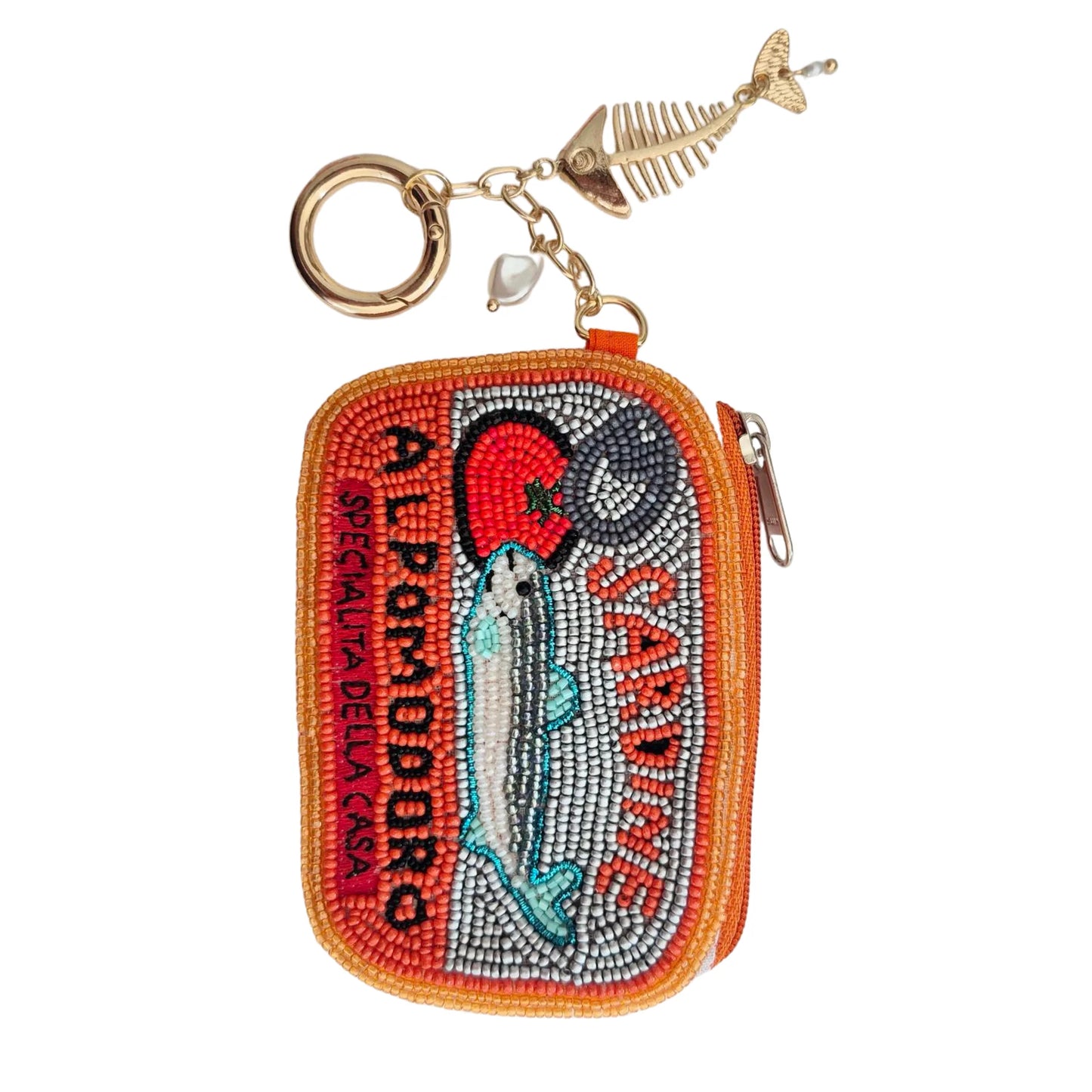 Beaded Keychain Pouch - Orange Sardine