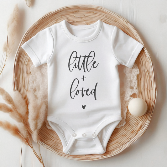 Little & Loved Baby Announcement Onesie