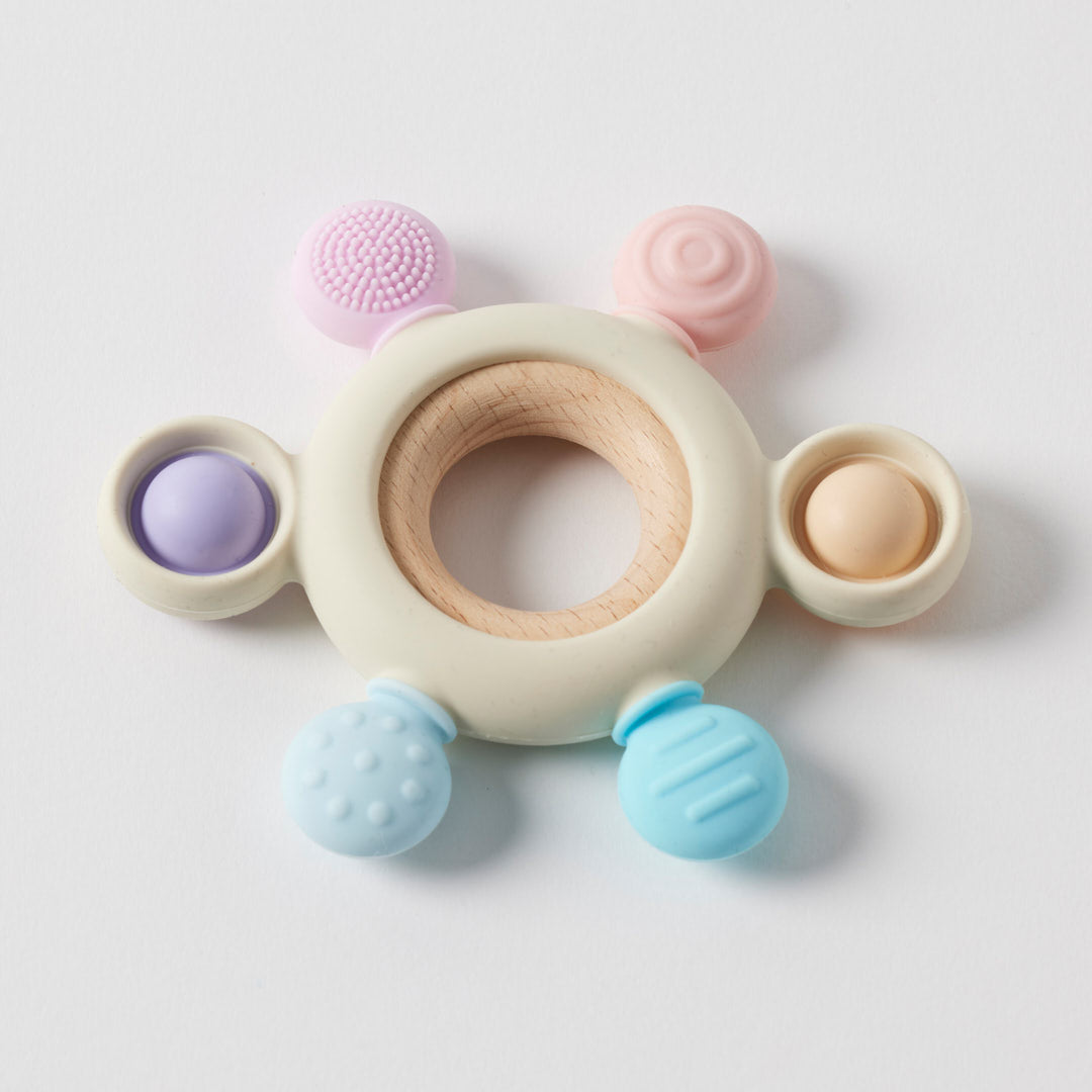 Jiggle & Giggle Sensory Beaded Silicone & Wood Teether