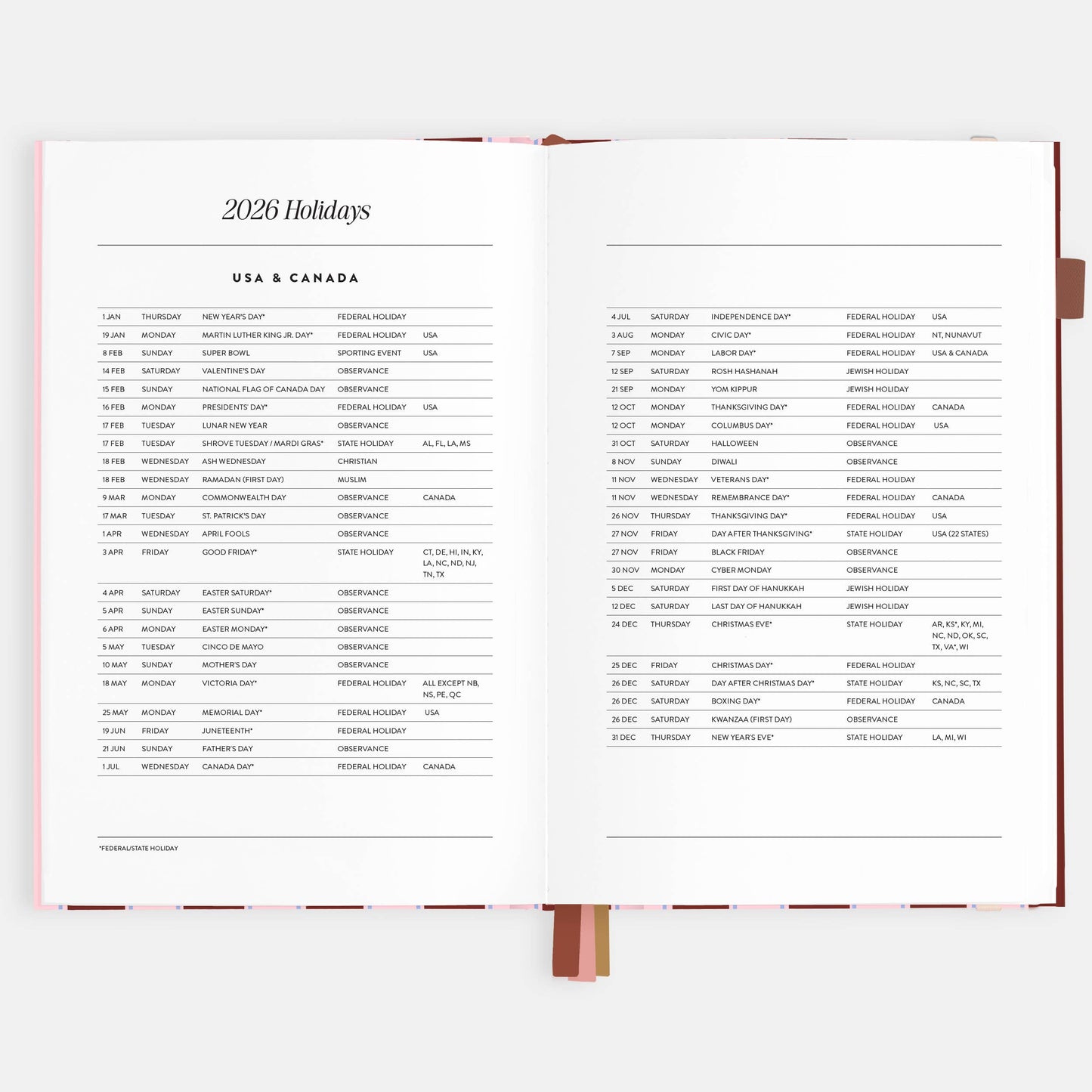 2026 Burgundy Stripe A5 Vertical Planner