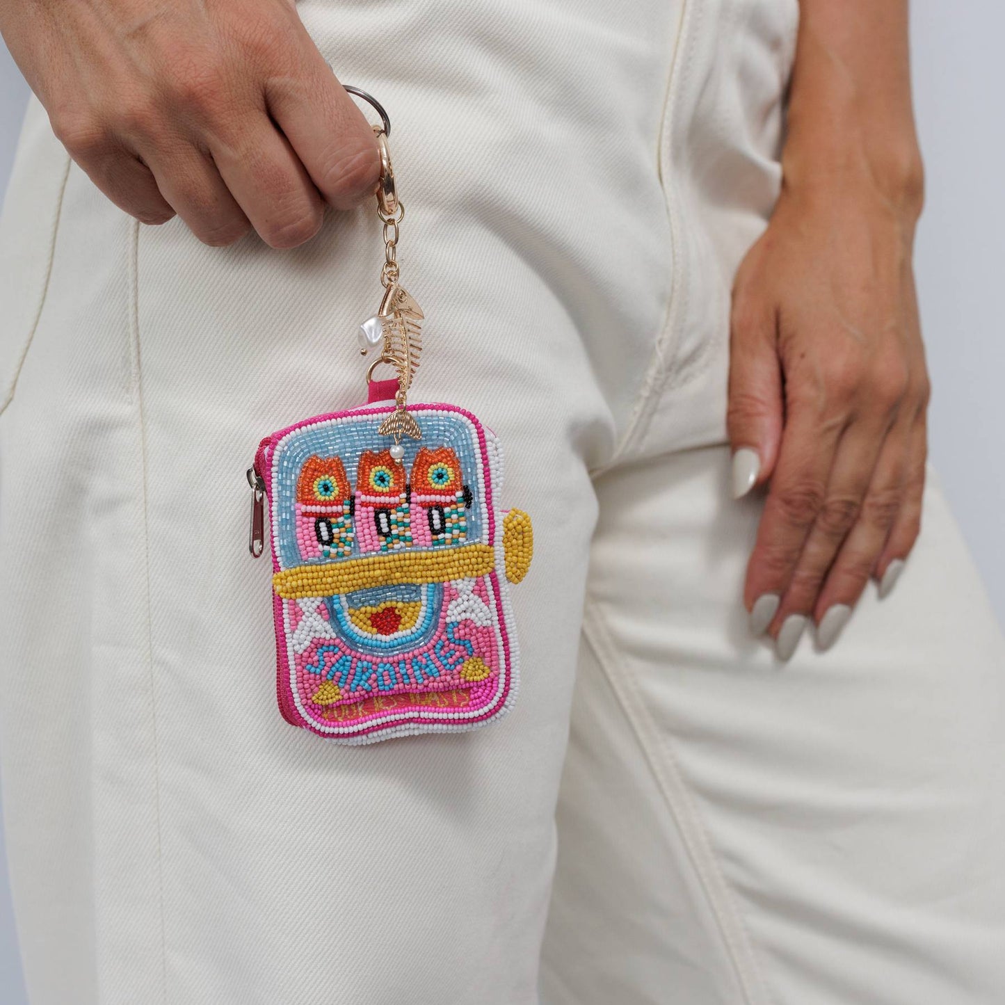 Beaded Keychain Pouch - Sardines