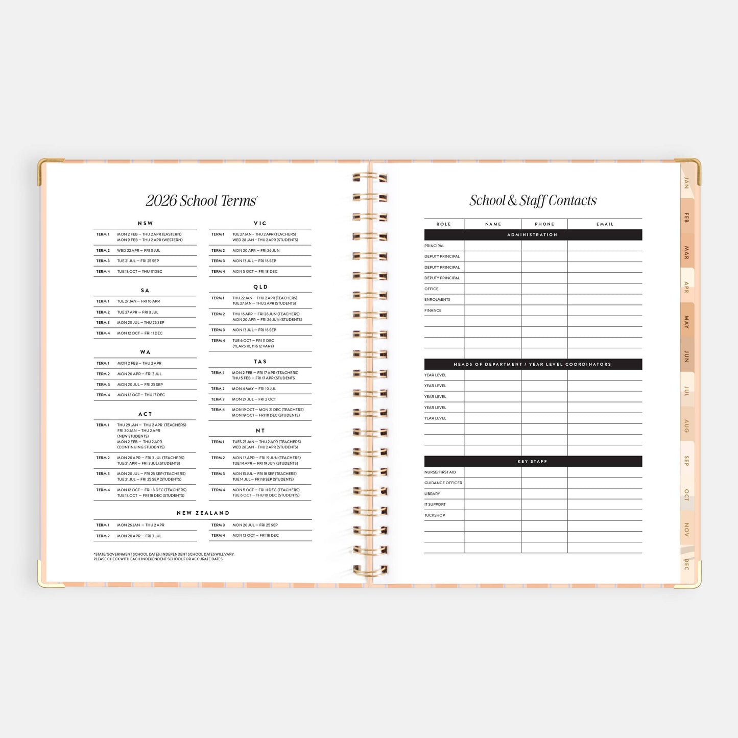 2026 Coral Stripe A4 Academic Vertical Spiral Planner
