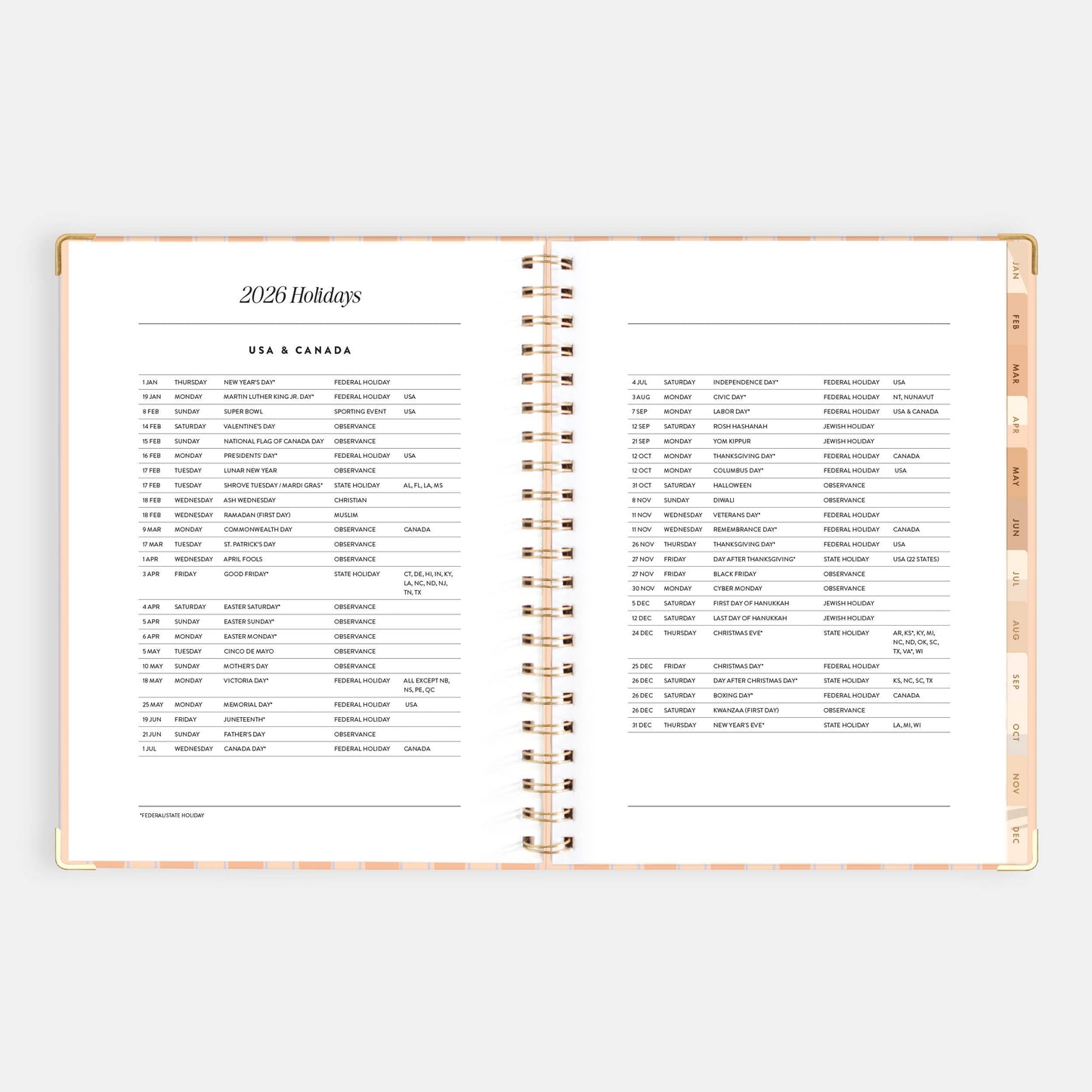 2026 Coral Stripe A4 Academic Vertical Spiral Planner