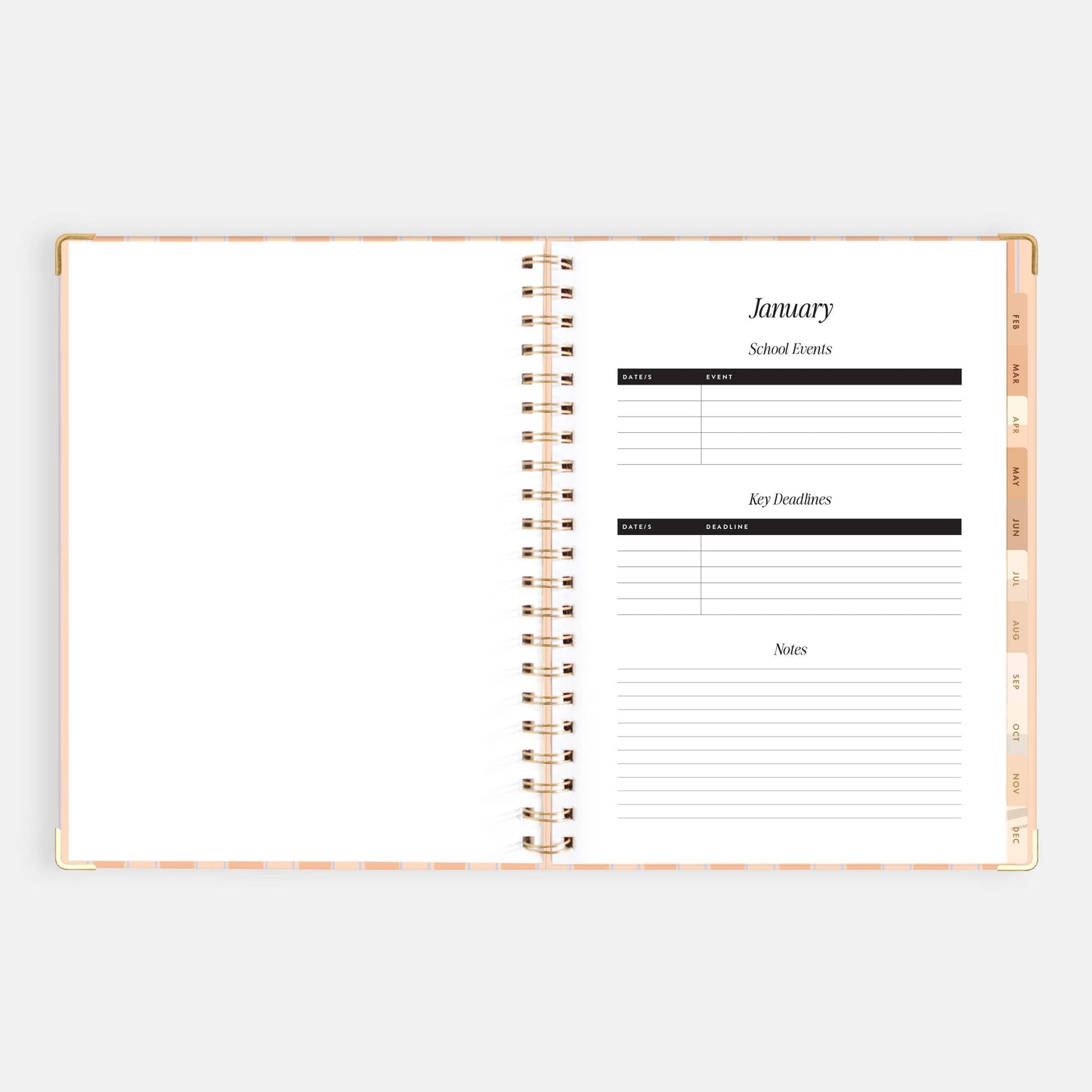 2026 Coral Stripe A4 Academic Vertical Spiral Planner