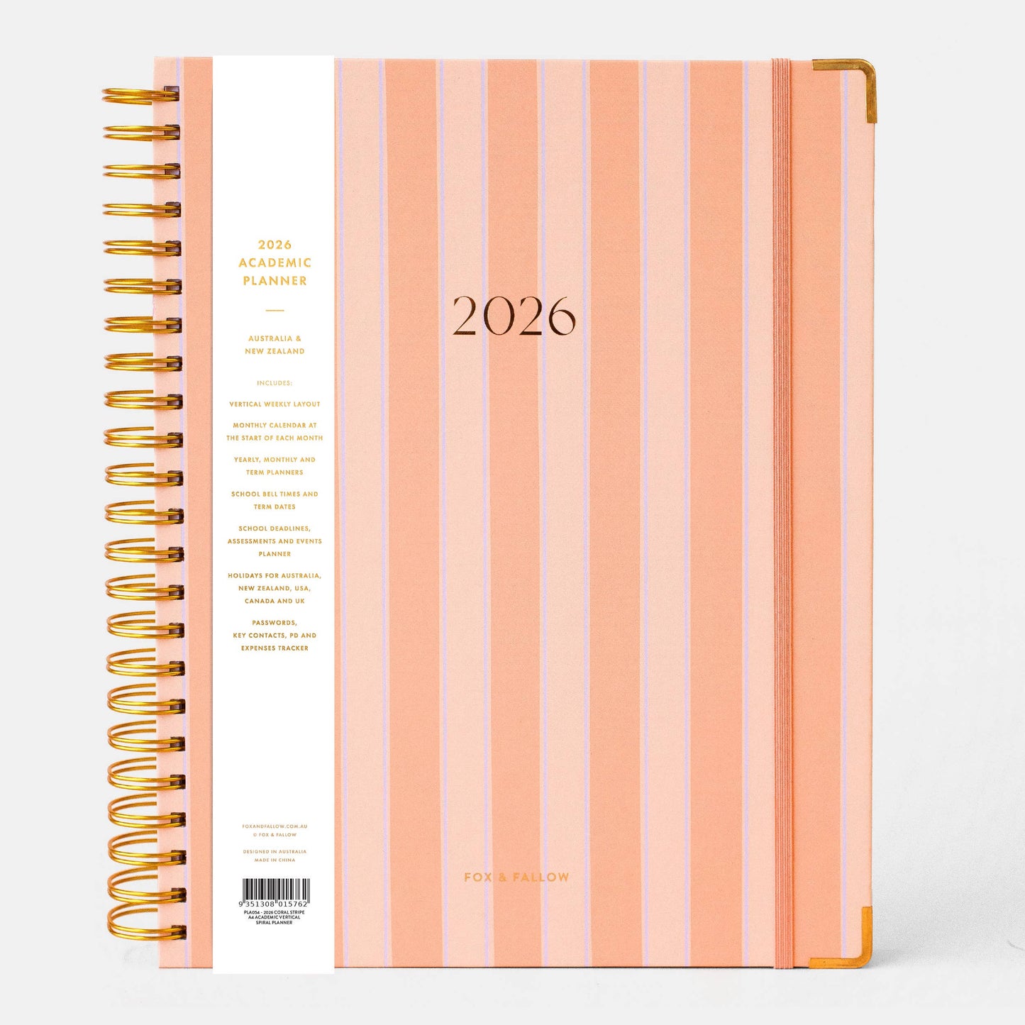 2026 Coral Stripe A4 Academic Vertical Spiral Planner