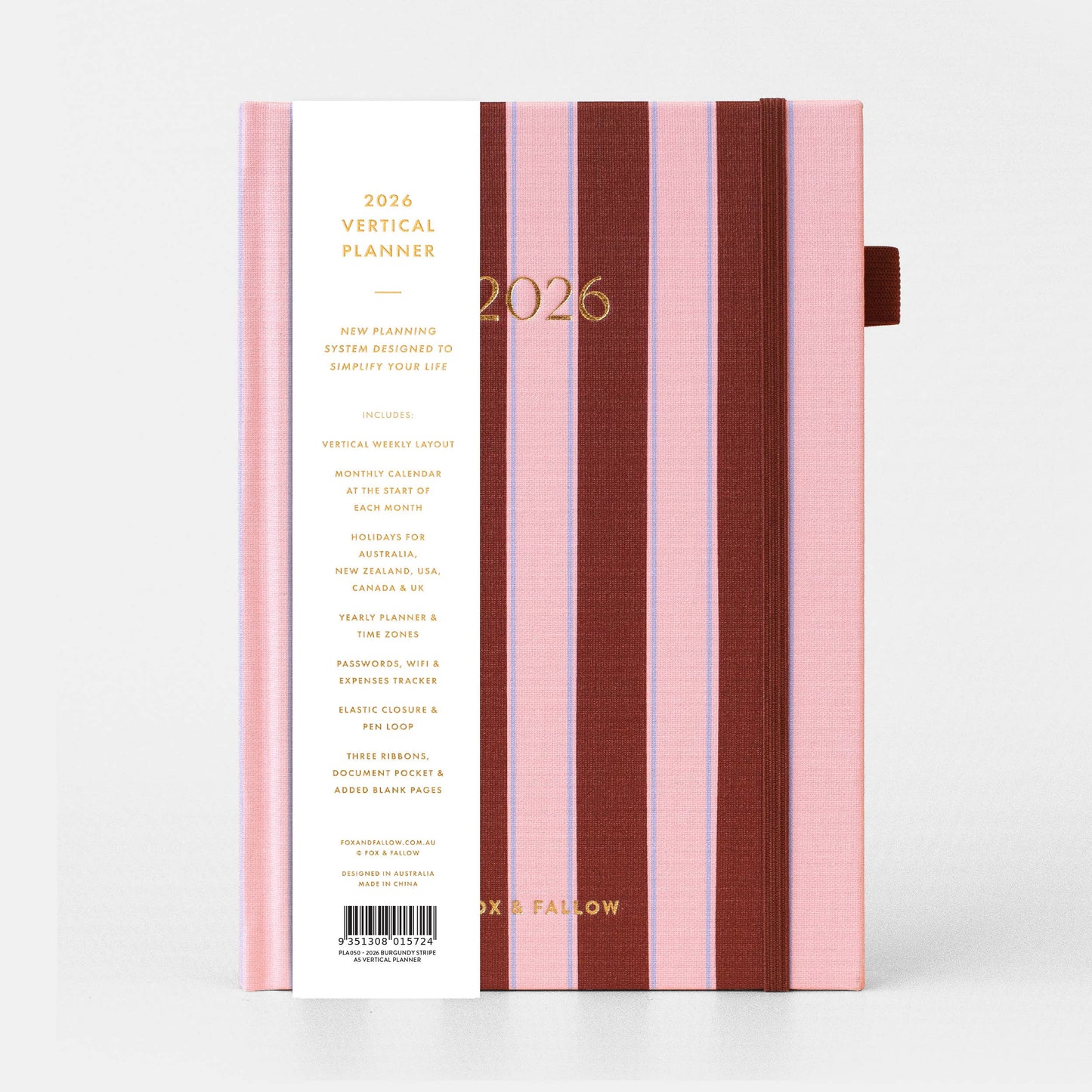 2026 Burgundy Stripe A5 Vertical Planner