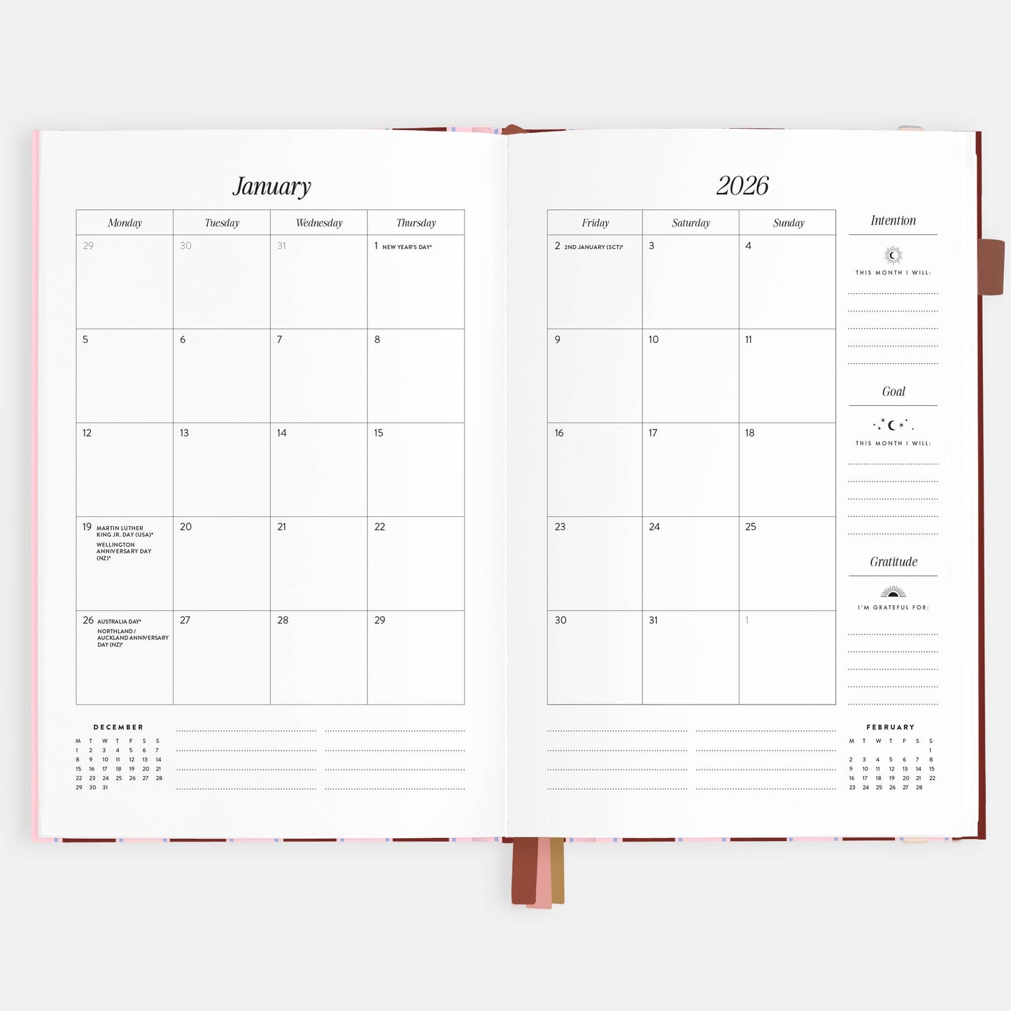 2026 Burgundy Stripe A5 Vertical Planner