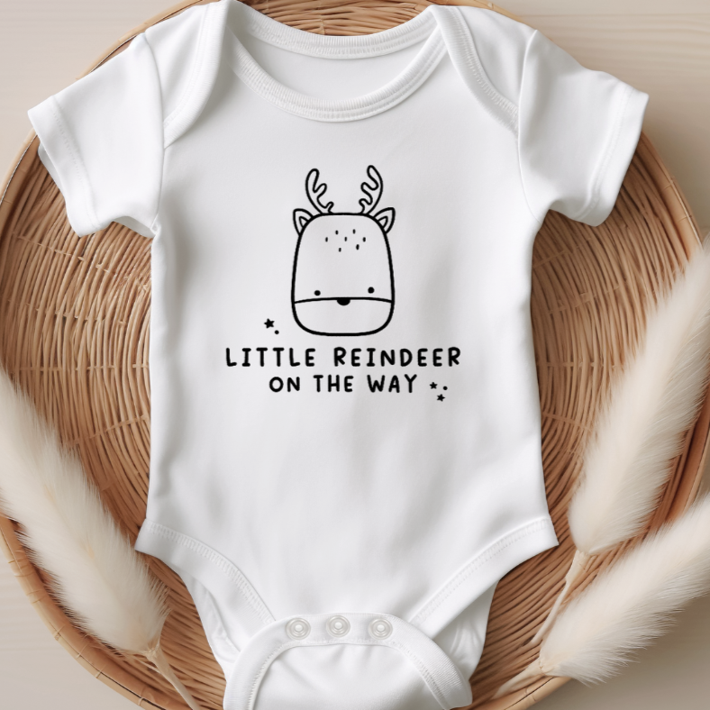 'Little Reindeer on the Way' Christmas Baby Announcement Onesie