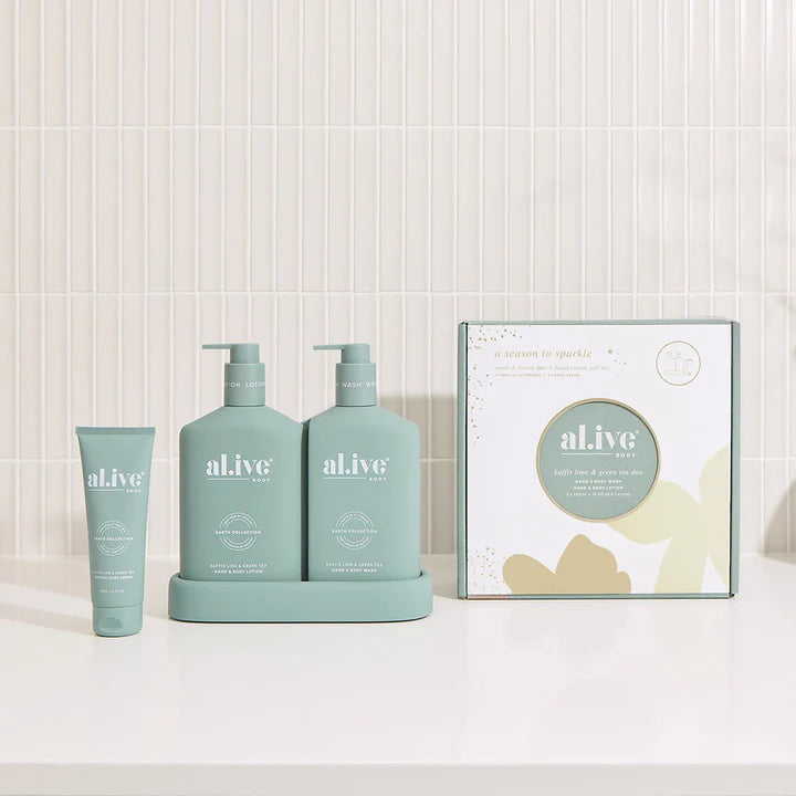 al.ive wash & lotion duo + hand cream gift set - kaffir lime & green tea