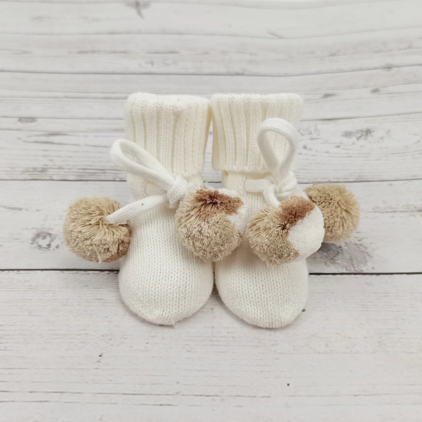 Pom Pom Baby Booties - Ivory