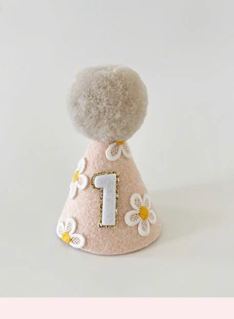 Apricot Daisy felt Birthday Party Hat