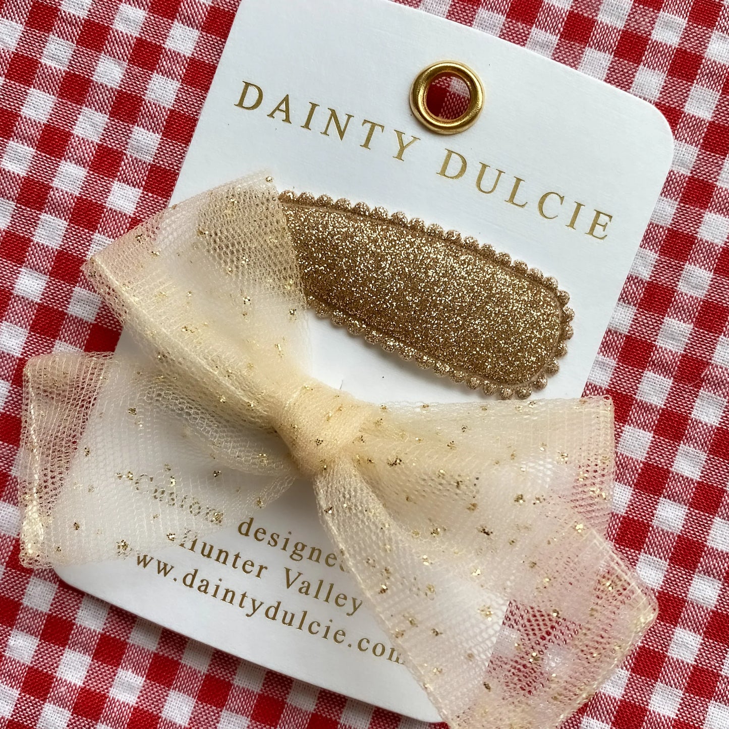 Golden Tulle Bow and Clip Set