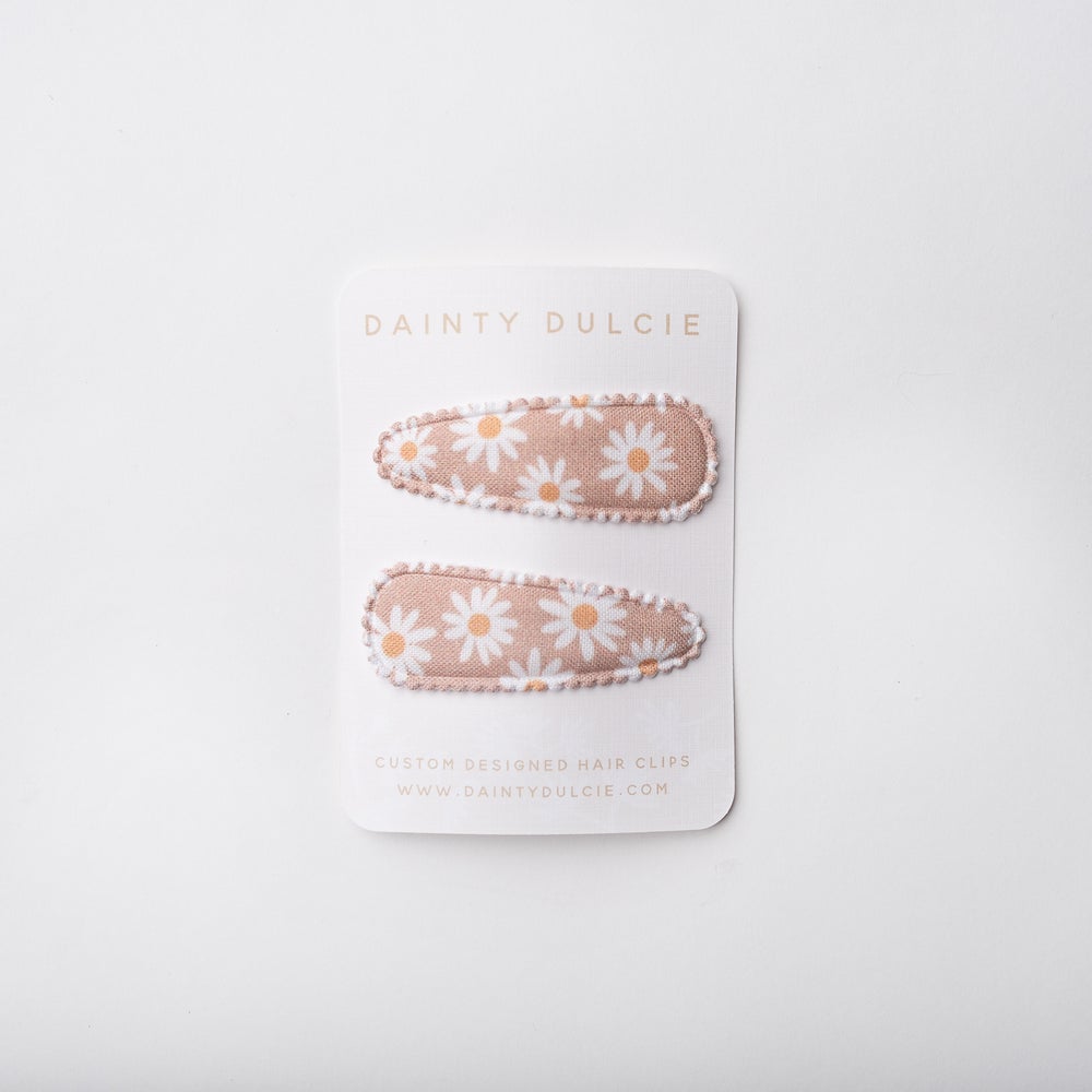 'Marguerite' Taupe Fabric Hair Clips