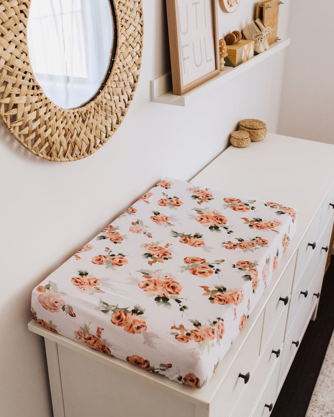 Rosebud Fitted Jersey Bassinet Sheet/Change Pad Cover