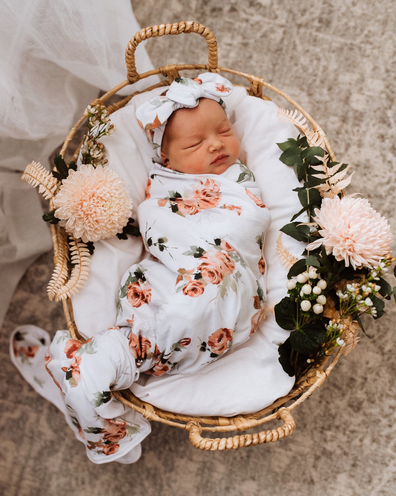 Rosebud Baby Jersey Wrap & Topknot Set