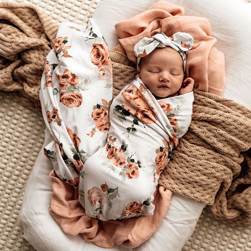Rosebud Baby Jersey Wrap & Topknot Set