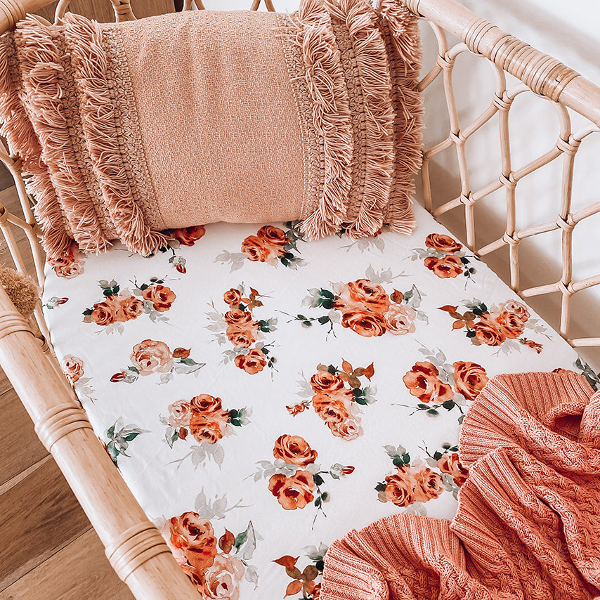 Rosebud Fitted Jersey Bassinet Sheet/Change Pad Cover