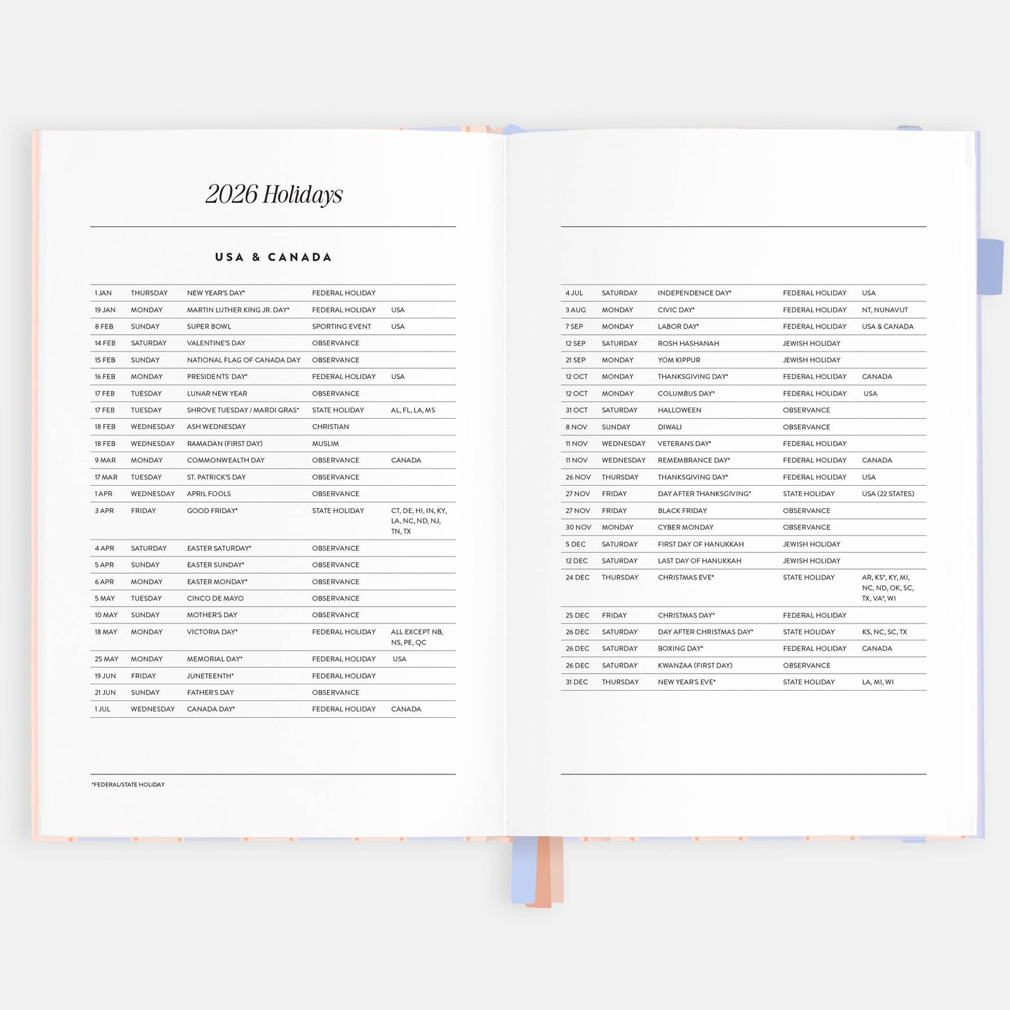 2026 Powder Stripe A5 Academic Vertical Planner