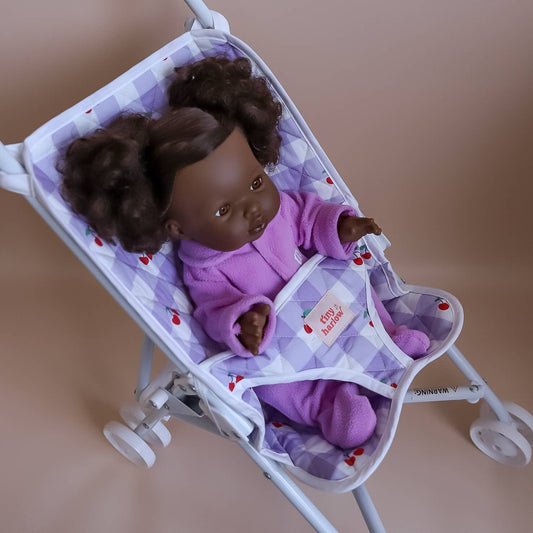 Tiny Harlow Folding Dolls Stroller - Lilac Gingham Cherry