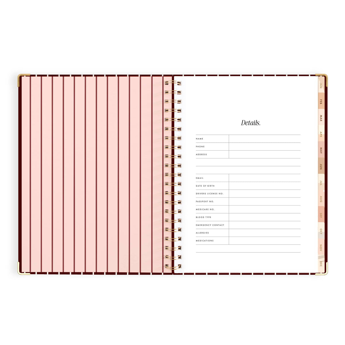 Fox & Fallow - 2027 Merlot Pinstripe A4 Academic Planner