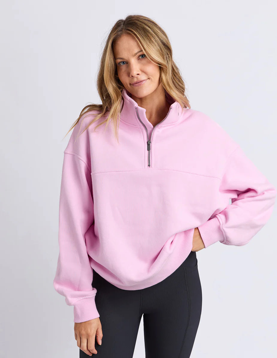 College Contrast Zip Crew Pale Pink/Port