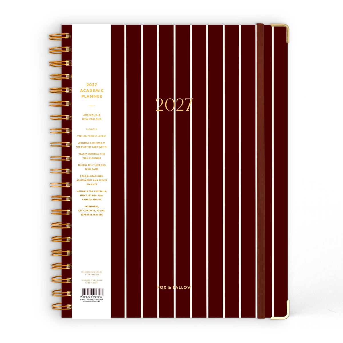 Fox & Fallow - 2027 Merlot Pinstripe A4 Academic Planner