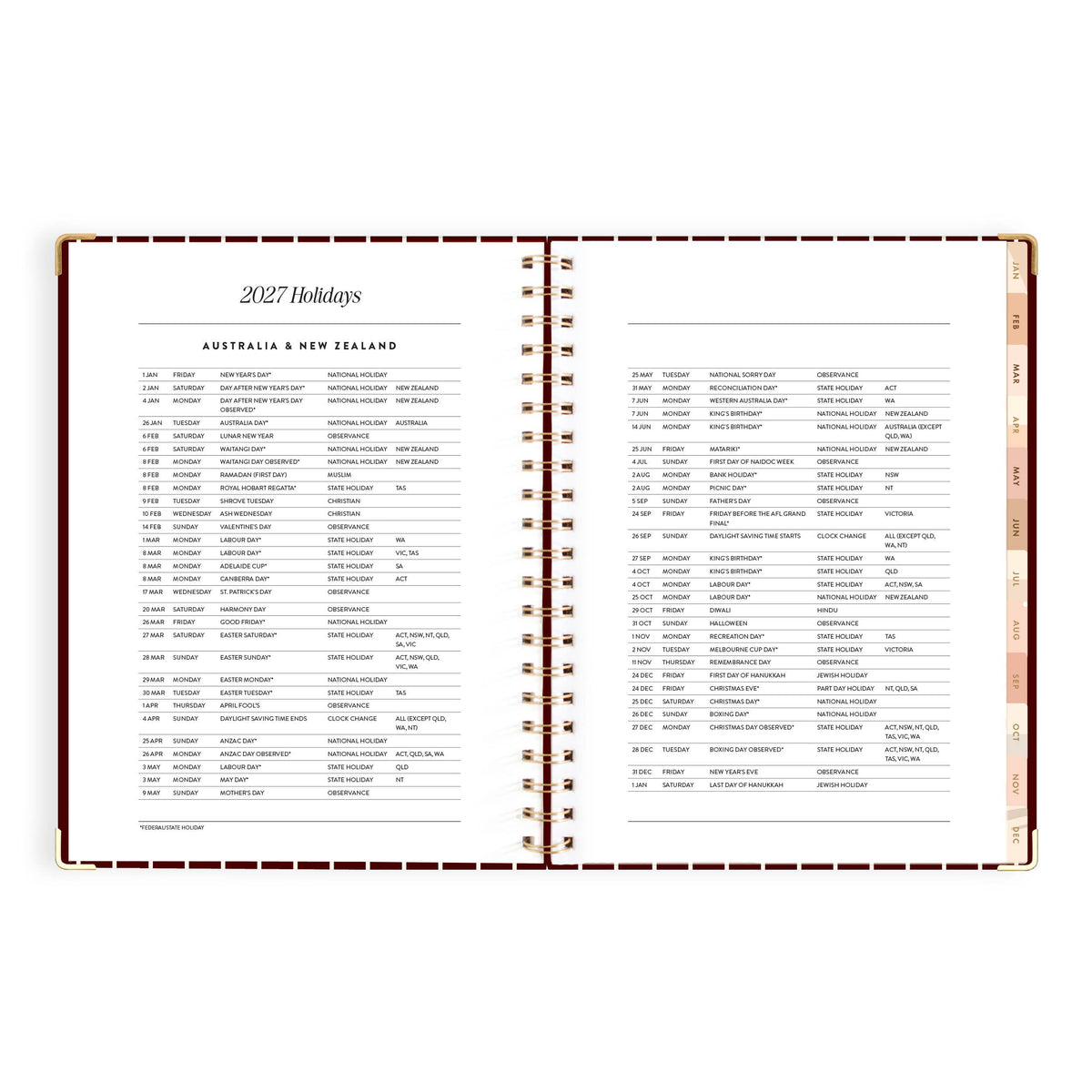 Fox & Fallow - 2027 Merlot Pinstripe A4 Academic Planner