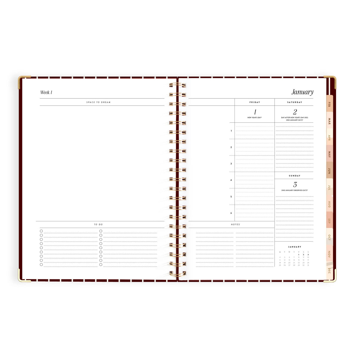 Fox & Fallow - 2027 Merlot Pinstripe A4 Academic Planner