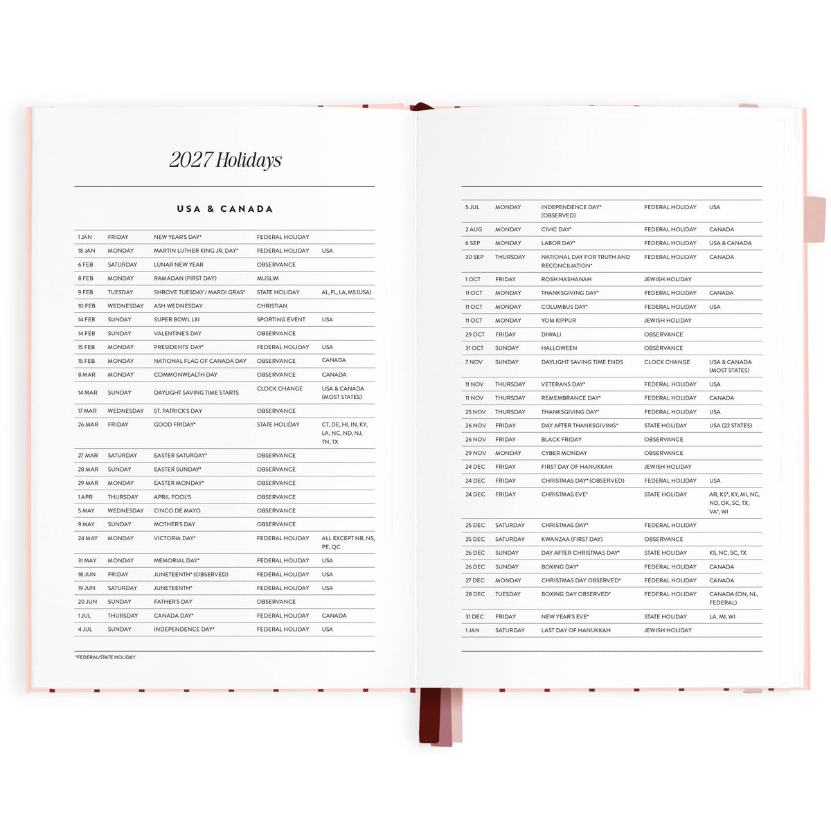 Fox & Fallow - 2027 Rose Pinstripe A5 Horizontal Planner