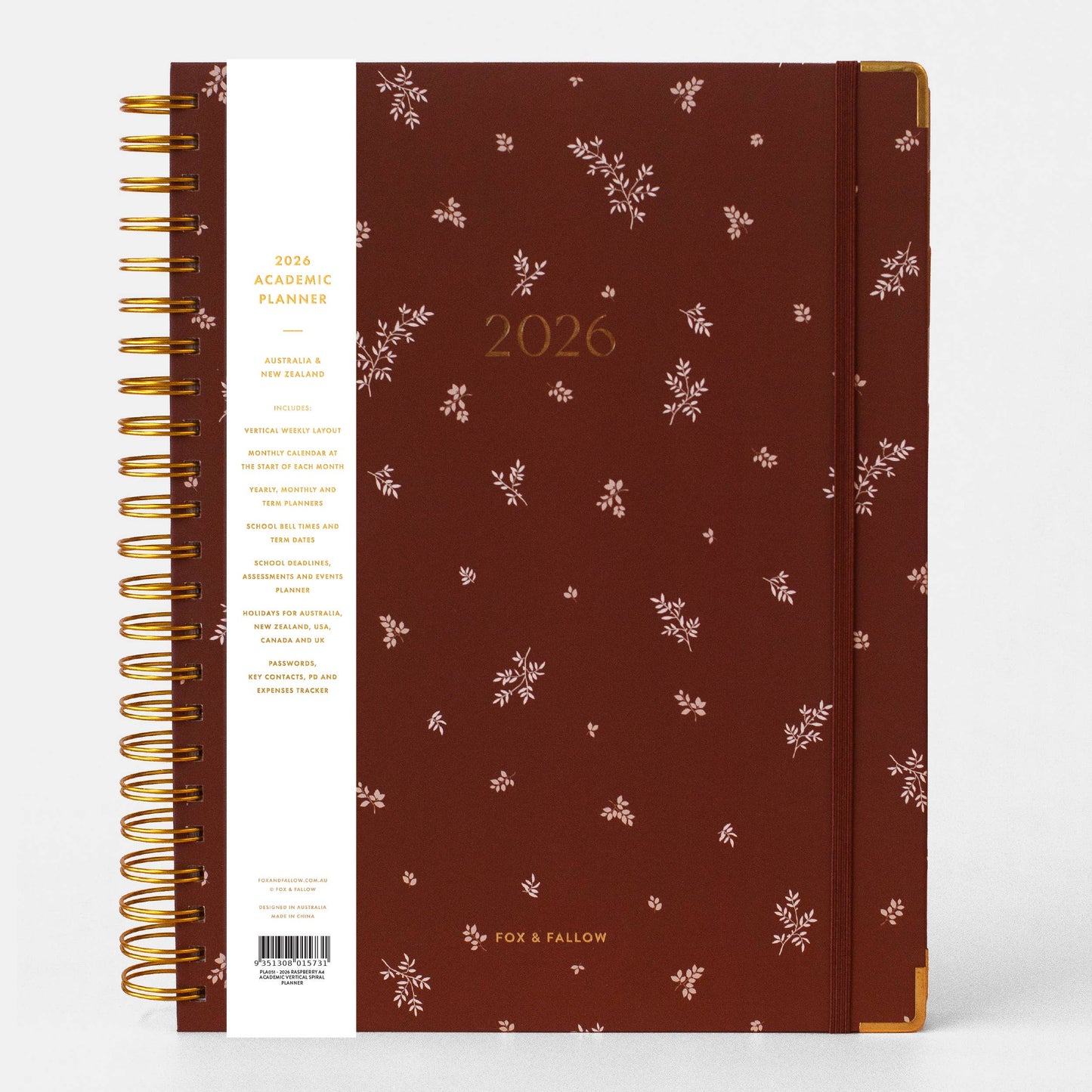 2026 Raspberry A4 Academic Vertical Spiral Planner