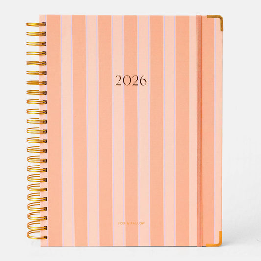 2026 Coral Stripe A4 Academic Vertical Spiral Planner