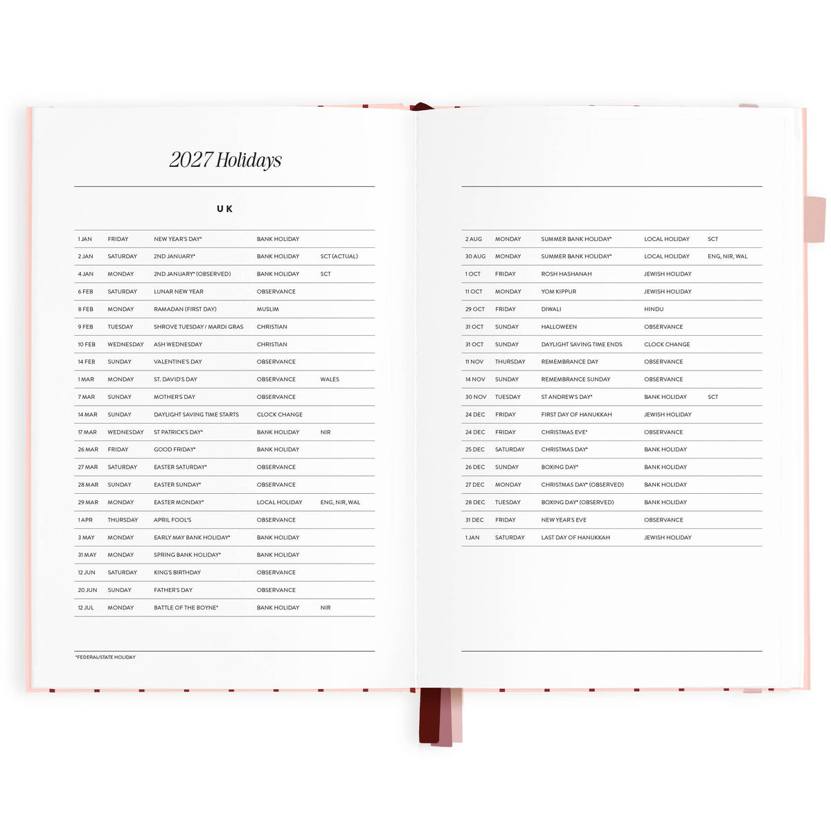 Fox & Fallow - 2027 Rose Pinstripe A5 Horizontal Planner
