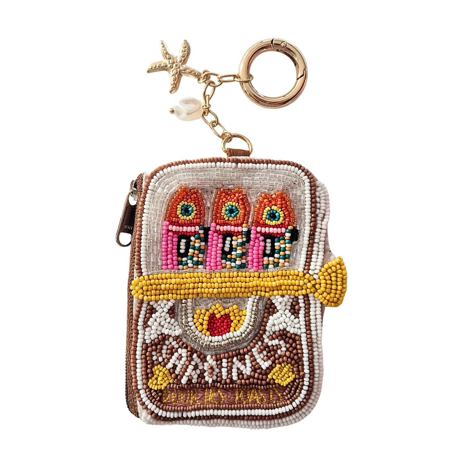 Beaded Keychain Pouch - Brown Sardine