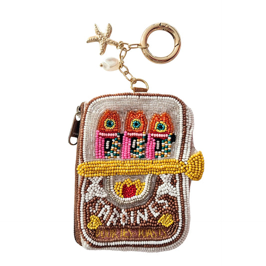 Beaded Keychain Pouch - Brown Sardine