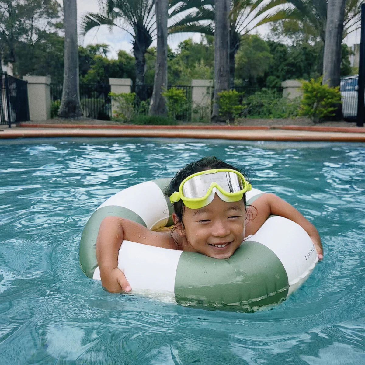 SUNNYLiFE Mini Tube Pool Ring | Olive Stripe
