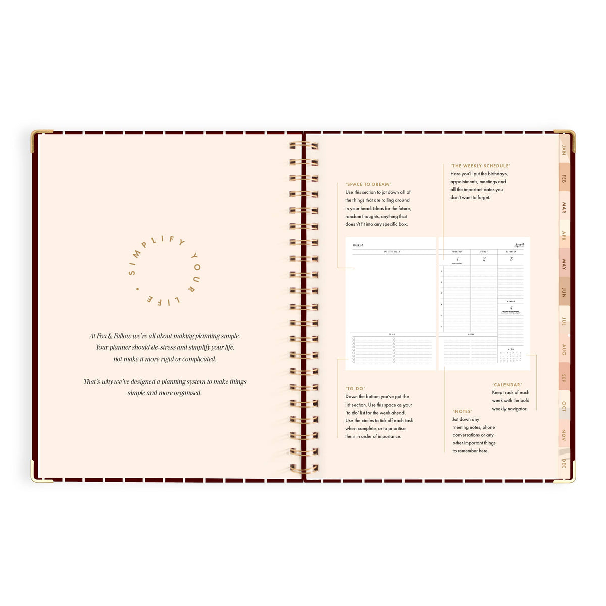 Fox & Fallow - 2027 Merlot Pinstripe A4 Academic Planner