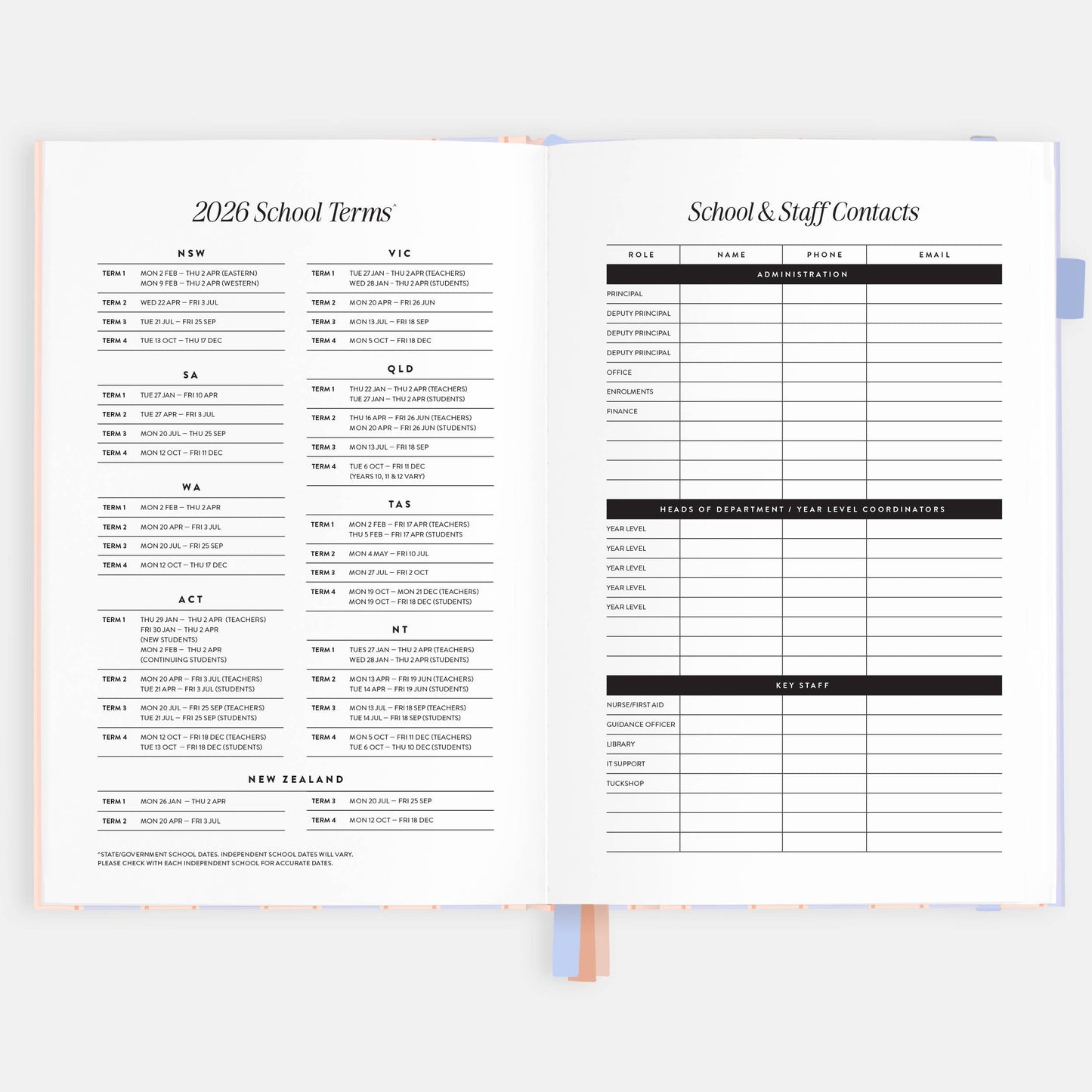 2026 Powder Stripe A5 Academic Vertical Planner